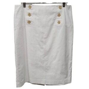Ann Taylor Straight Pencil Skirt Women 14 White Pinstripe‎ Retro 90s Minimalist